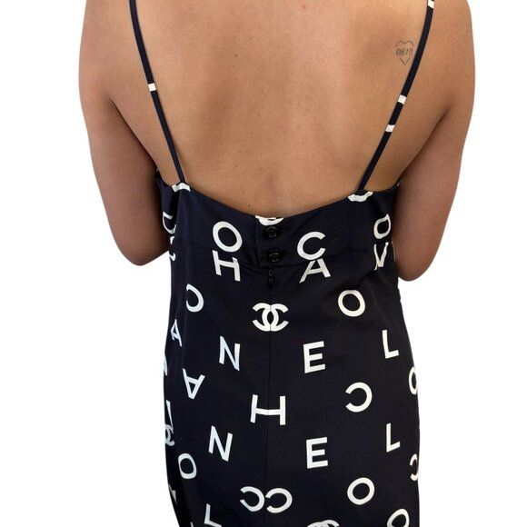 CHANEL Vintage 97P CC Logo Print Silk Camisole Slip Dress #40 Black [106075] - Picture 5 of 13